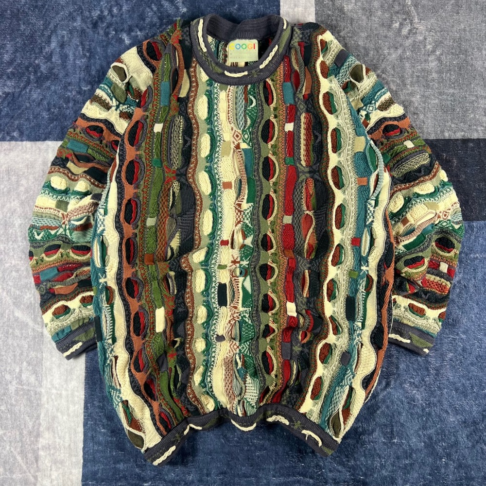 Vintage Coogi Australia Mens 3D Knit Multicolor Cotton Sweater Size Medium
